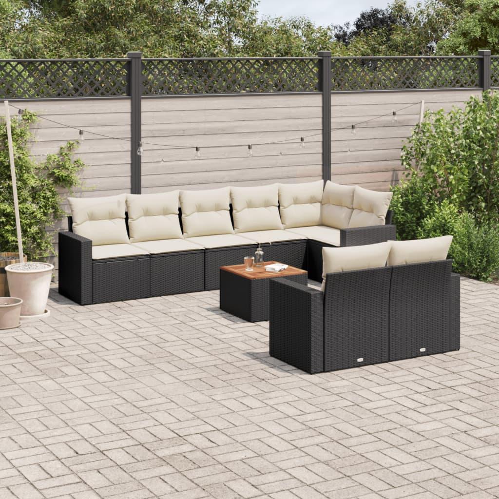 Spisebordssæt Til Haven 9 Dele Med Hynder Polyrattan Beige - Sort og cremefarvet / hjørnedel 3x midterdel bord