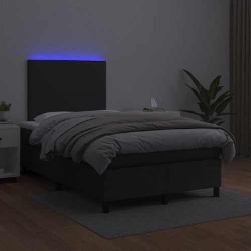 Kontinentalseng med madras og LED-lys 120×190 cm - kunstlæder, sort