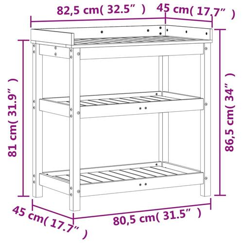 Plantebord med hylder 82,5x45x86,5 cm massivt fyrretræ brun
