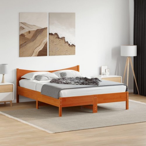 Sengeramme 150 x 200 cm massivt fyrretræ - gyldenbrun