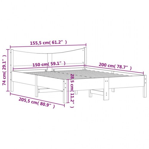Sengeramme 150 x 200 cm massivt fyrretræ - gyldenbrun