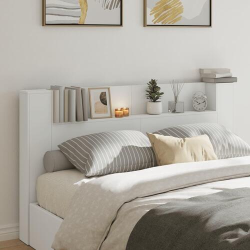 Sengegavl med opbevaring og LED-lys 180x16,5x103,5 cm hvid