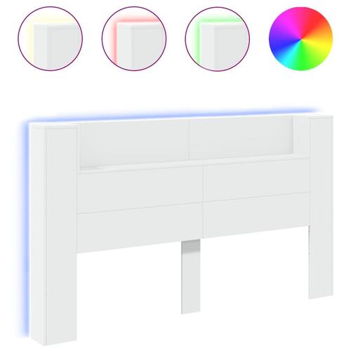 Sengegavl med opbevaring og LED-lys 180x16,5x103,5 cm hvid