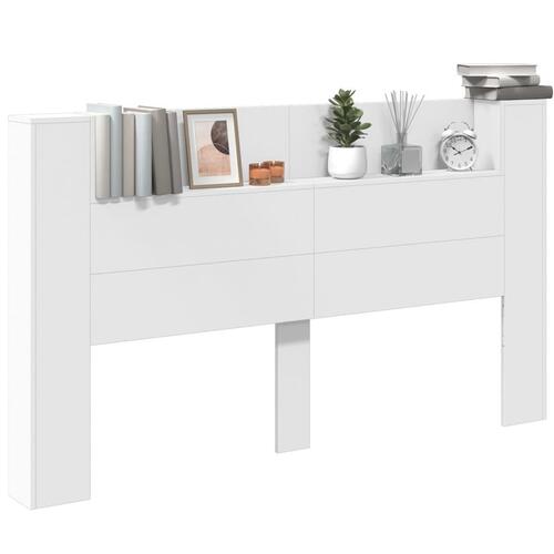 Sengegavl med opbevaring og LED-lys 180x16,5x103,5 cm hvid