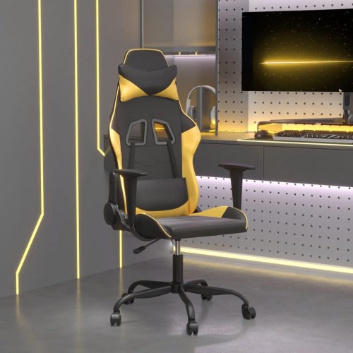 Gamingstol med massagefunktion i kunstlæder - sort og guld