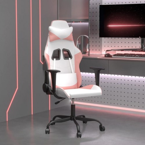 Gamingstol med massagefunktion i kunstlæder - hvid og lyserød