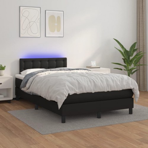 Kontinentalseng med madras og LED-lys 120×190 cm - kunstlæder, sort