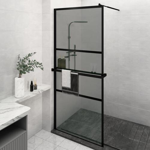 Brusevæg med hylde 100x195 cm sikkerhedsglas og aluminium sort
