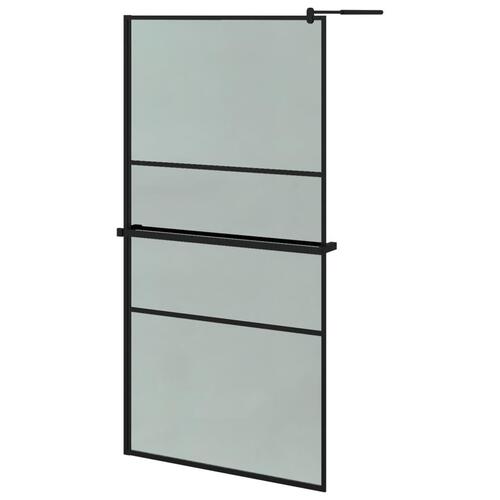 Brusevæg med hylde 100x195 cm sikkerhedsglas og aluminium sort