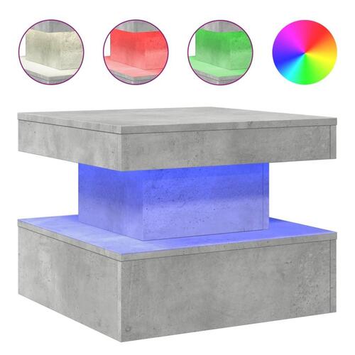 Sofabord med LED-lys 50x50x40 cm betongrå