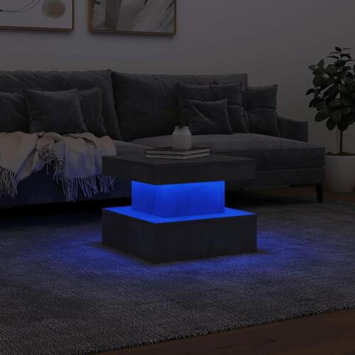 Sofabord med LED-lys 50x50x40 cm betongrå