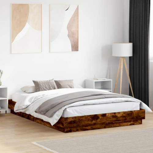 Sengestel 140x200 cm konstrueret træ røget eg