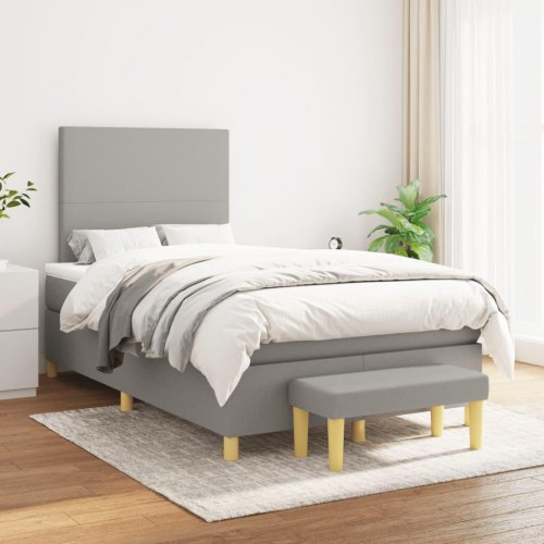 Kontinentalseng med madras 120 x 190 cm - stof, lysegrå