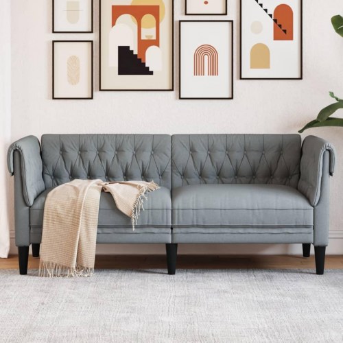 2-personers Chesterfield-sofa i stof - lysegrå