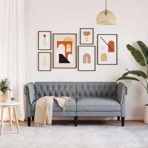 2-personers Chesterfield-sofa i stof - lysegrå