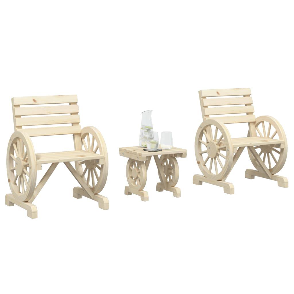 Loungesæt Til Haven 3 Dele Massivt Grantræ - Naturfarvet