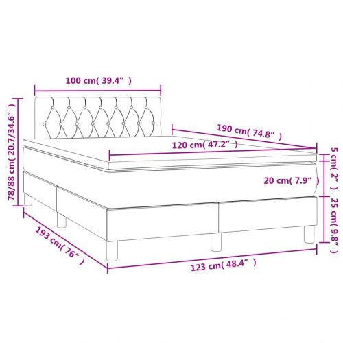Kontinentalseng med LED-lys 120×190 cm - stof, mørkegrå