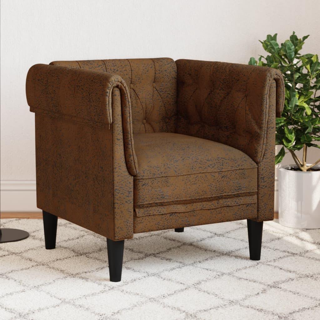 Chesterfield-sofastol stof brun billede