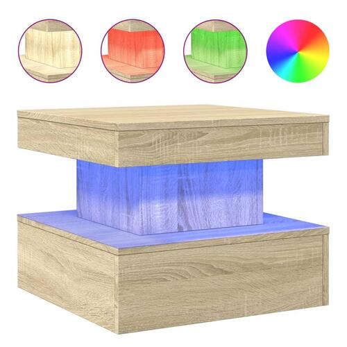 Sofabord med LED-lys 50x50x40 cm sonoma-eg