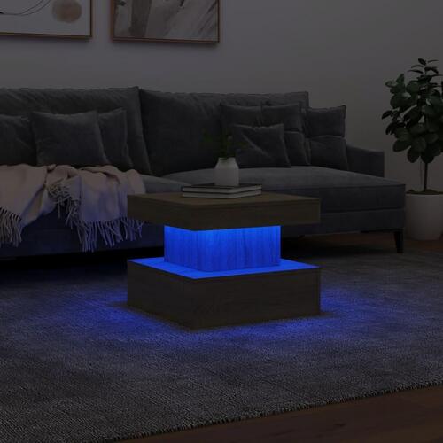 Sofabord med LED-lys 50x50x40 cm sonoma-eg