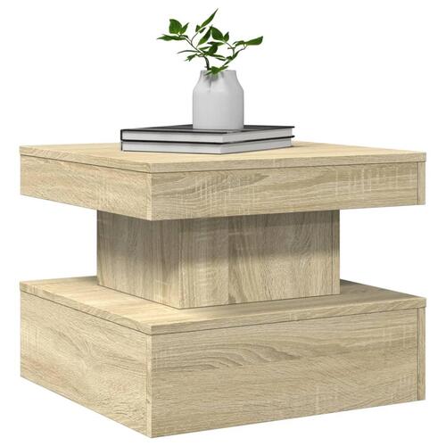 Sofabord med LED-lys 50x50x40 cm sonoma-eg