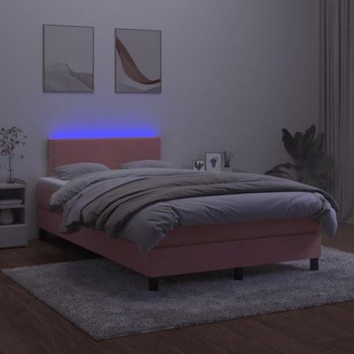 Kontinentalseng i fløjl med madras og LED-lys 120 × 190 cm - lyserød