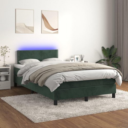 Kontinentalseng i fløjl med madras og LED-lys 120 x 190 cm - mørkegrøn