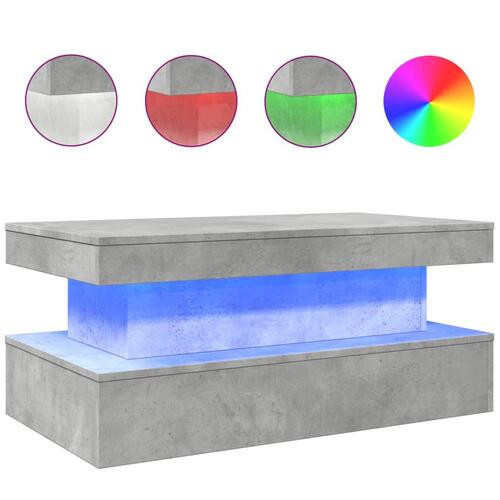 Sofabord med LED-lys 90x50x40 cm betongrå