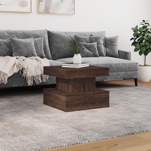Sofabord med LED-lys 50x50x40 cm brun egetræ