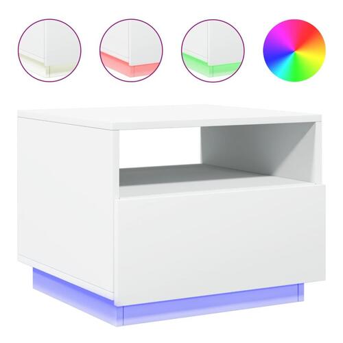 Sofabord med LED-lys 50x49x40 cm hvid