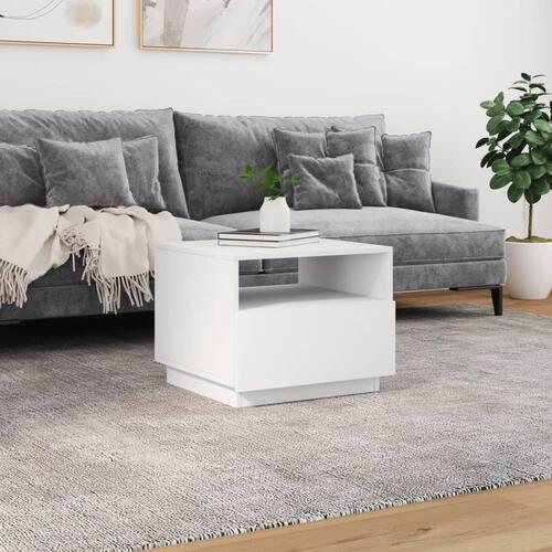 Sofabord med LED-lys 50x49x40 cm hvid