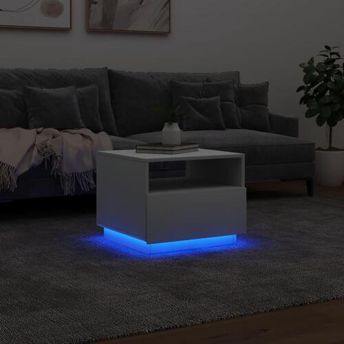 Sofabord med LED-lys 50x49x40 cm hvid