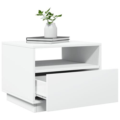 Sofabord med LED-lys 50x49x40 cm hvid