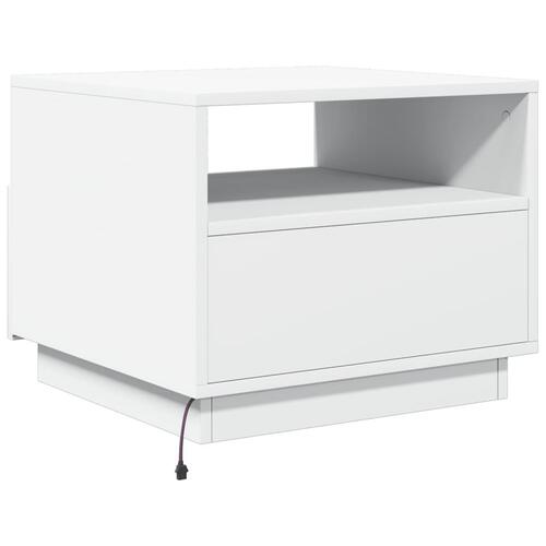 Sofabord med LED-lys 50x49x40 cm hvid