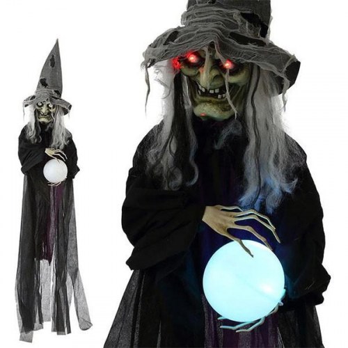 Halloween dekoration - hængende heks, sort, 183 cm (lys & lyd)
