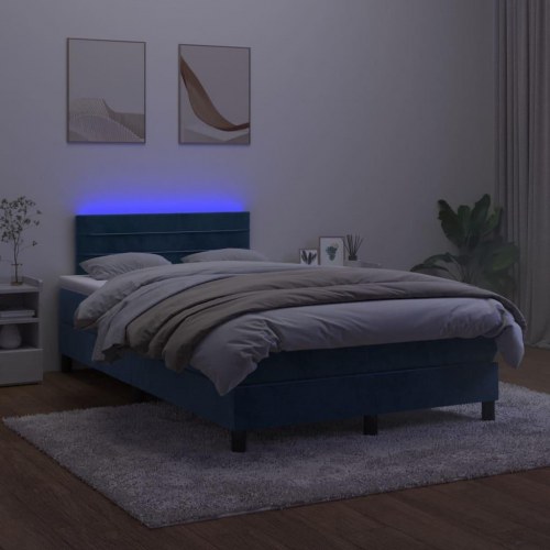 Kontinentalseng med madras og LED-lys 120 × 190 cm - velour, mørkeblå