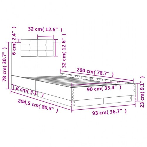Sengeramme med sengegavl 90 x 200 cm - sonoma-eg