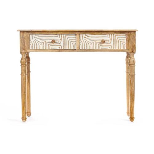 Entrebord med 2 skuffer Hvid Brun Mangotræ 98 x 77 x 42 cm Kurve