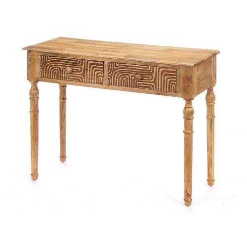 Entrebord med 2 skuffer Brun Mangotræ 98 x 77 x 42 cm Kurve