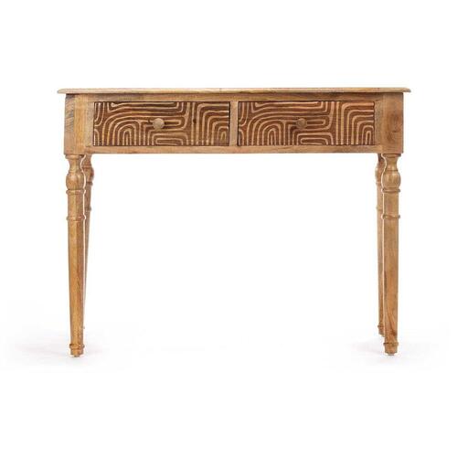 Entrebord med 2 skuffer Brun Mangotræ 98 x 77 x 42 cm Kurve