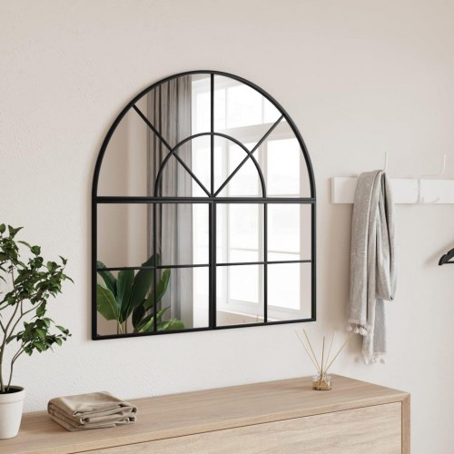 Vægspejl 80×80 cm - buet, sort jernramme