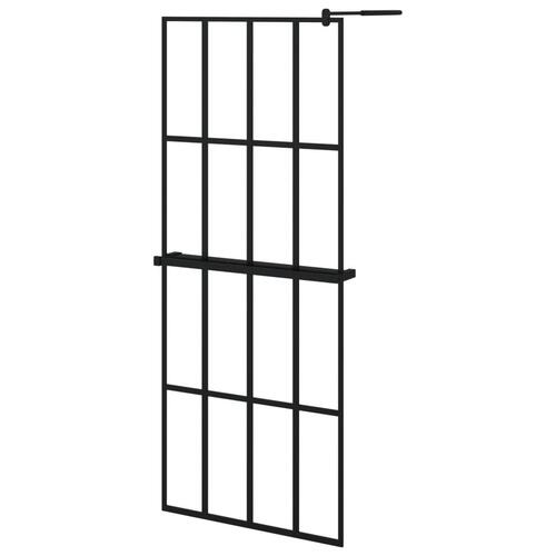 Brusevæg med hylde 80x195 cm sikkerhedsglas og aluminium sort