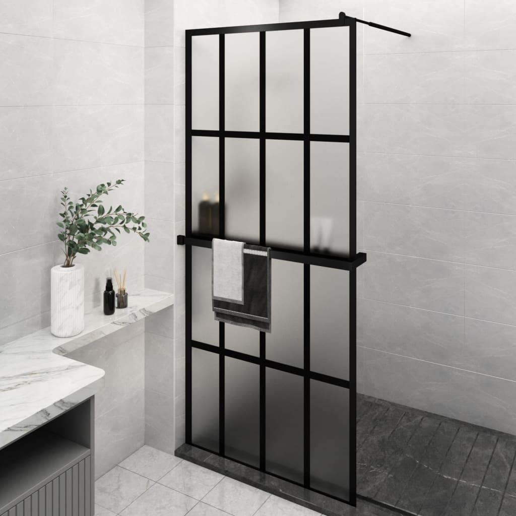 Brusevæg med hylde 100x195 cm sikkerhedsglas og aluminium sort