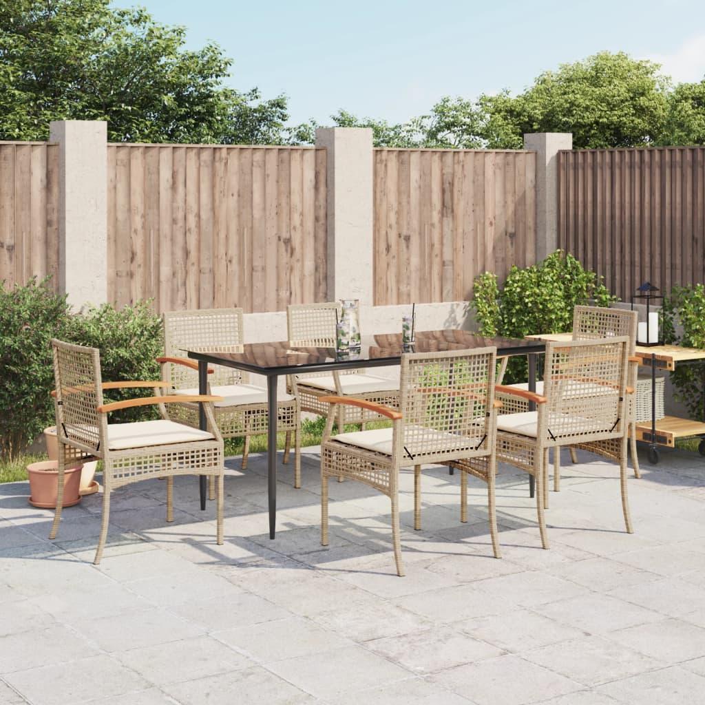 Spisebordssæt til haven 7 dele med hynder - polyrattan, beige