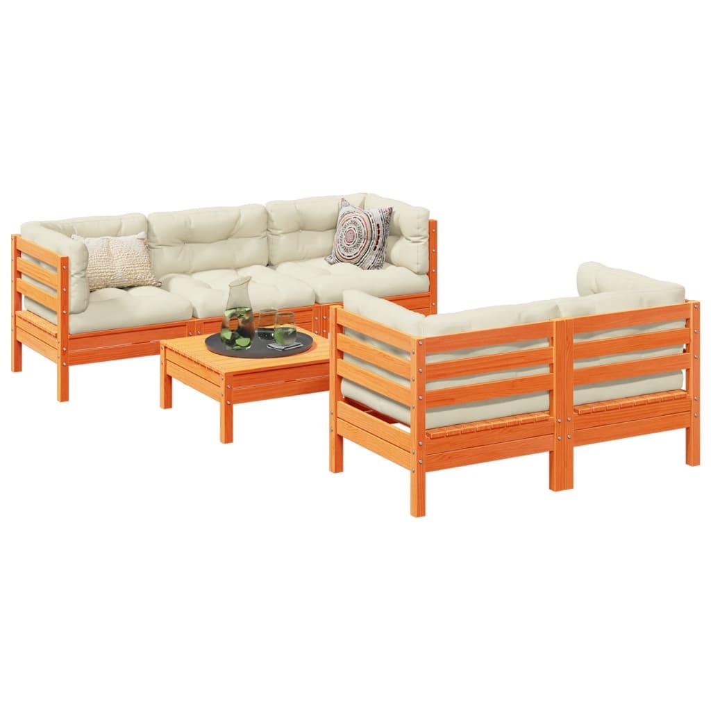 Sofasæt Til Haven 6 Dele Med Hynder Massivt Douglasgran - Gyldenbrun