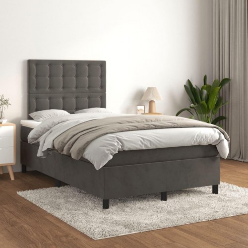 Kontinentalseng med madras 120×190 cm - fløjl, mørkegrå