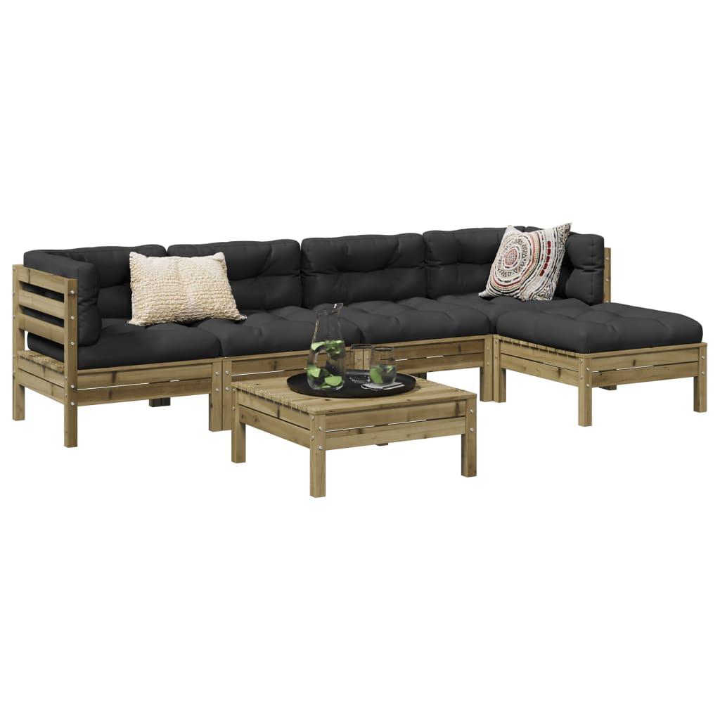 Sofasæt til haven 6 dele med hynder imprægneret fyrretræ