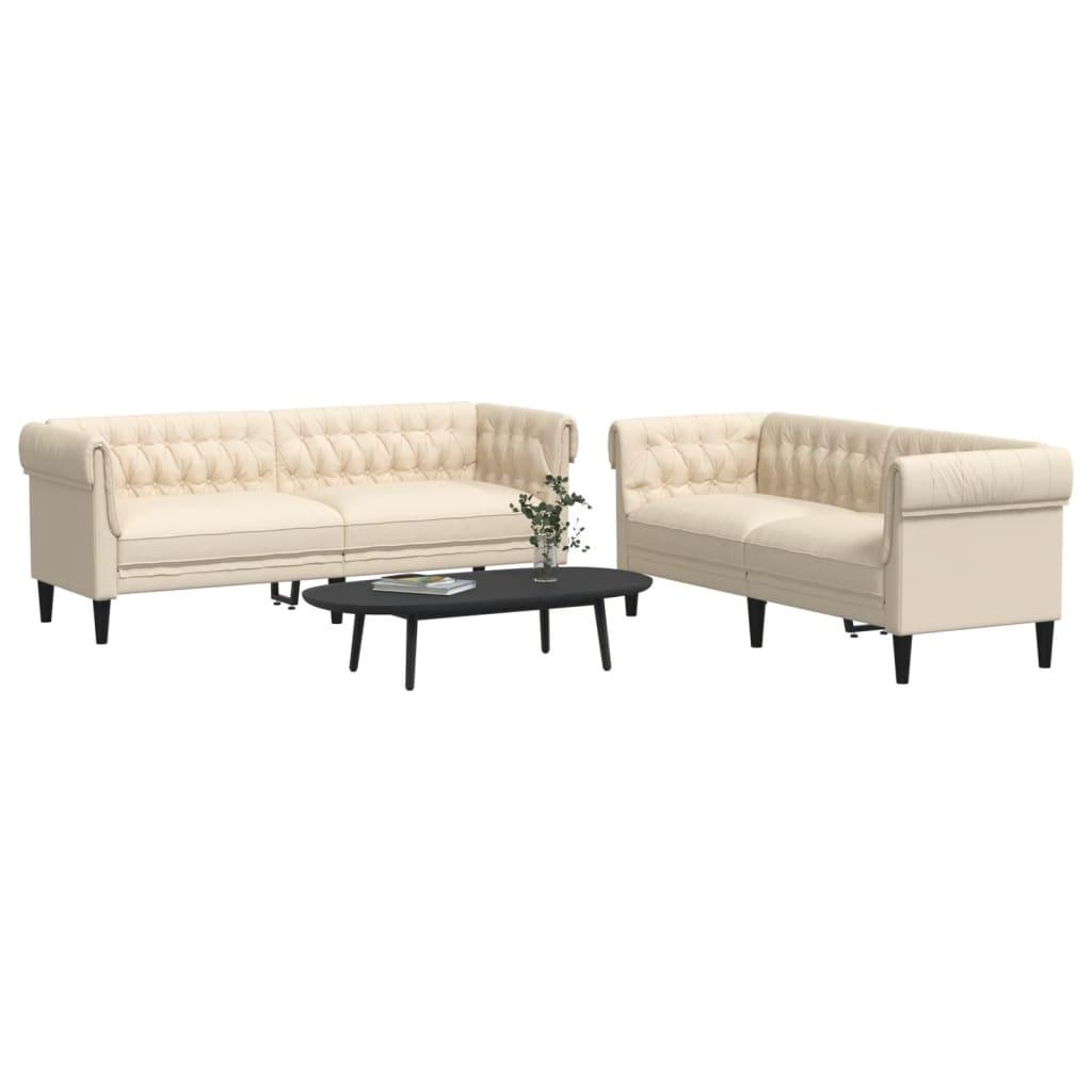 Sofasæt i stof 2 dele cremefarvet med 2- og 3-personers sofa