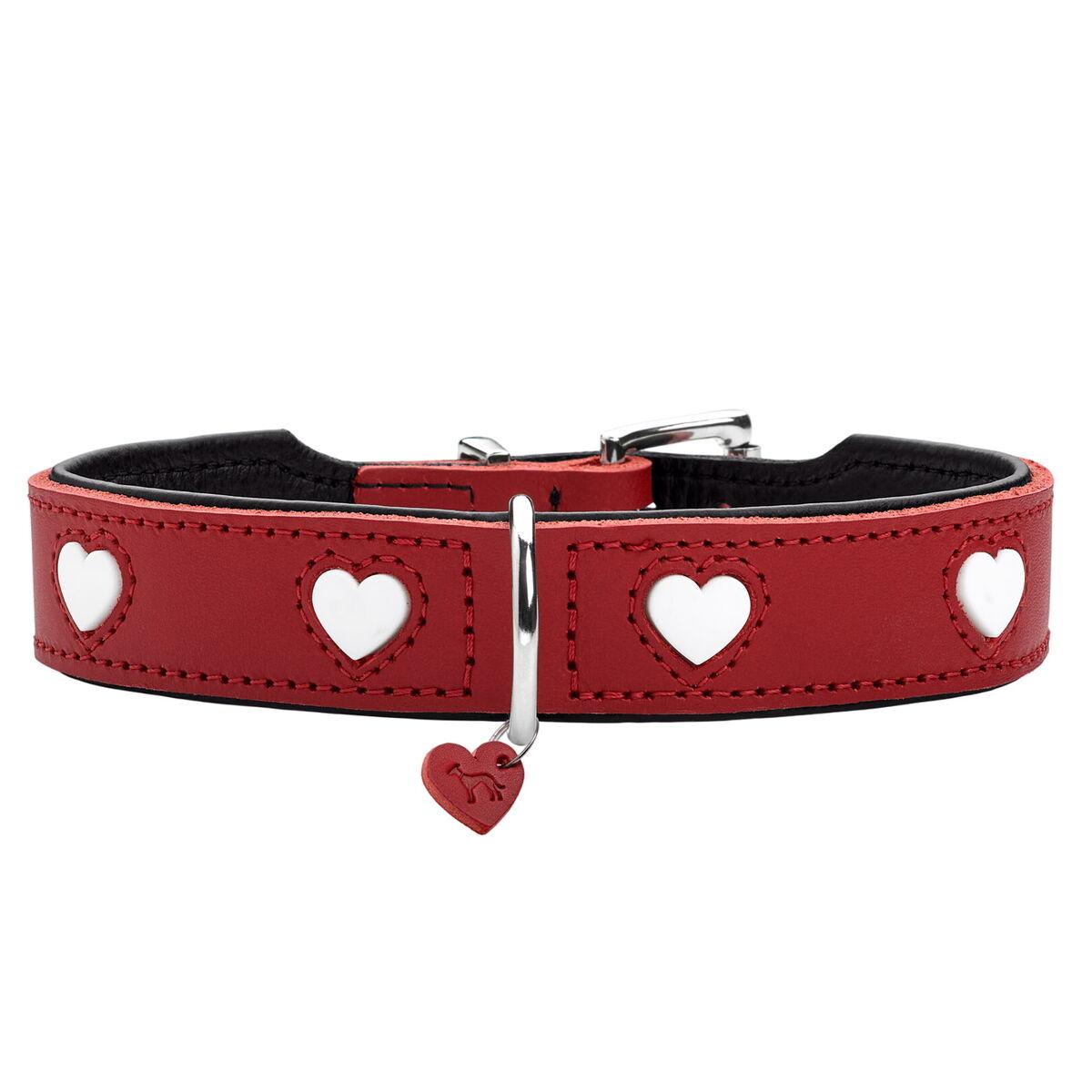Hunter Love hundehalsbånd XS/S 30-34 cm - rød/hvid læder
