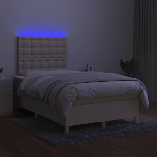 Kontinentalseng med LED-lys 120 x 190 cm stof cremefarvet